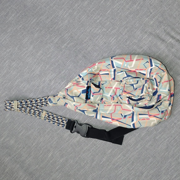 Kavu Handbags - Kavu Womens Rope Bag Pack Sling Women's Beige Pink Blue Canvas Geo Pattern
